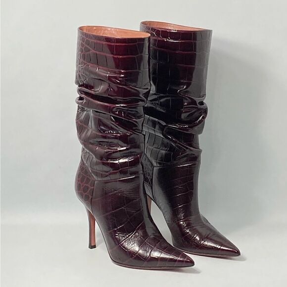 Amina Muaddi Ida Croc-Embossed Leather Booties size 36.5 - Picture 5 of 12